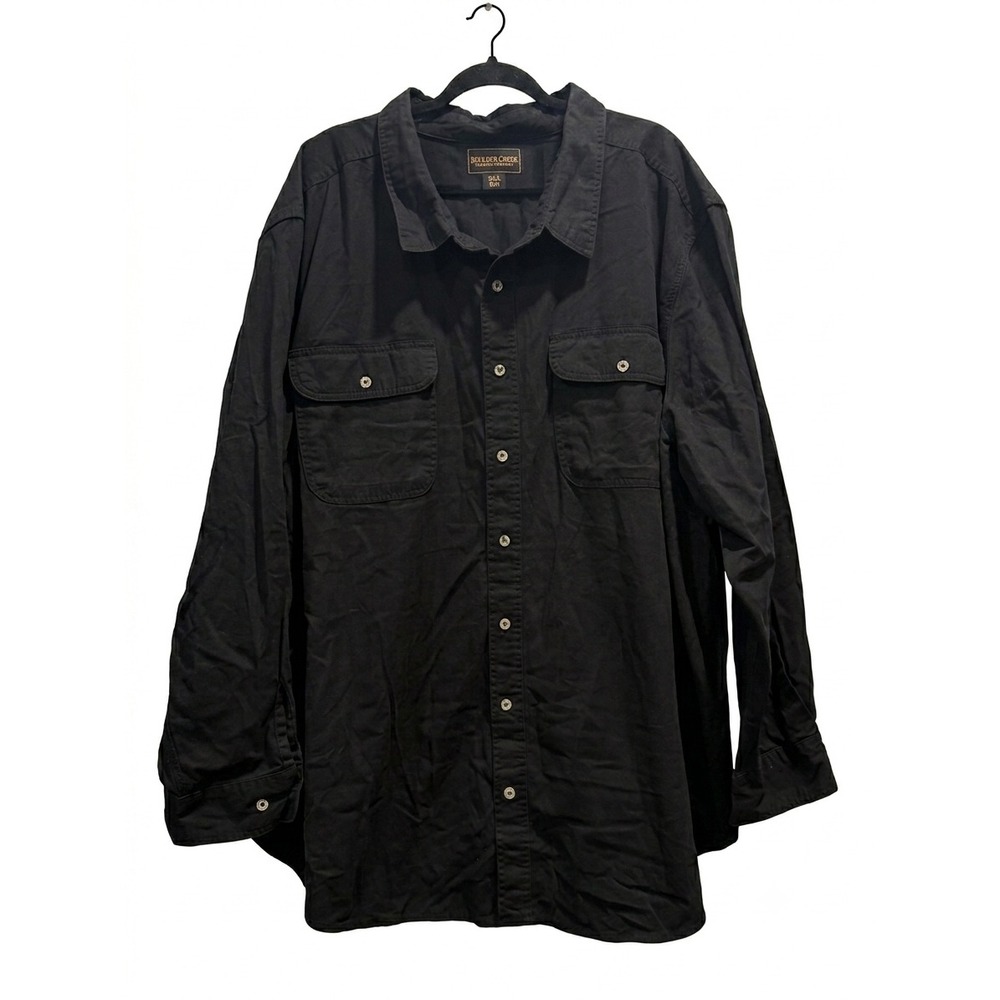 Boulder Creek Trading Co Mens 5XL Big Black Cotton Long Sleeve Button Down Shirt